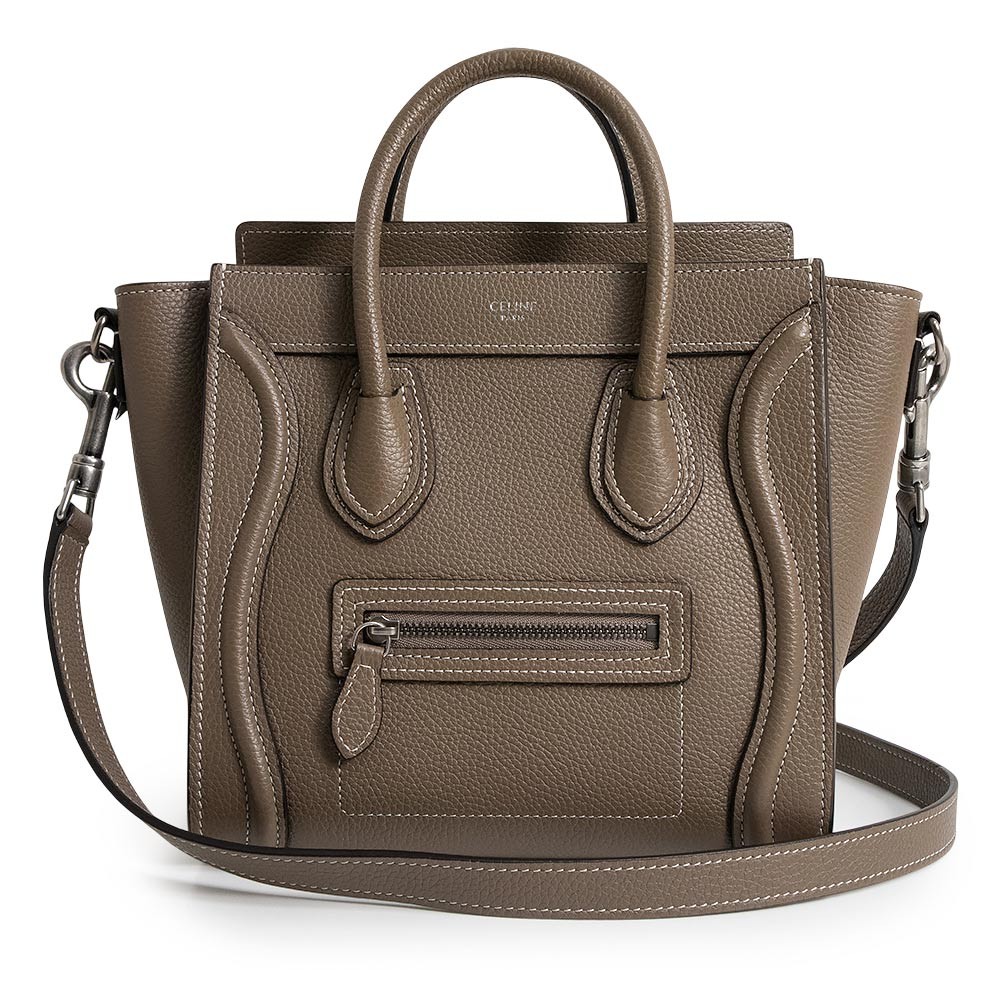CELINE 189243DRU Luggage Nano Shopping bag Drummed calfskin, Greige Handbag
