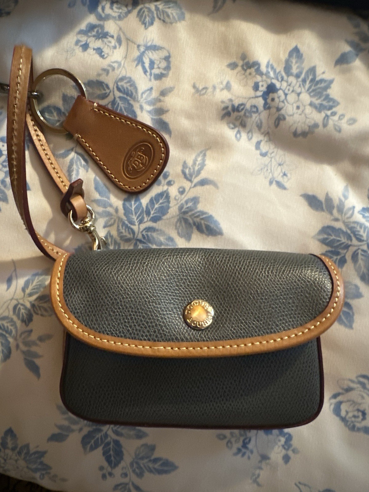 dark navy blue and tan leather Dooney & Bourke Shelby Shopper with dust bag