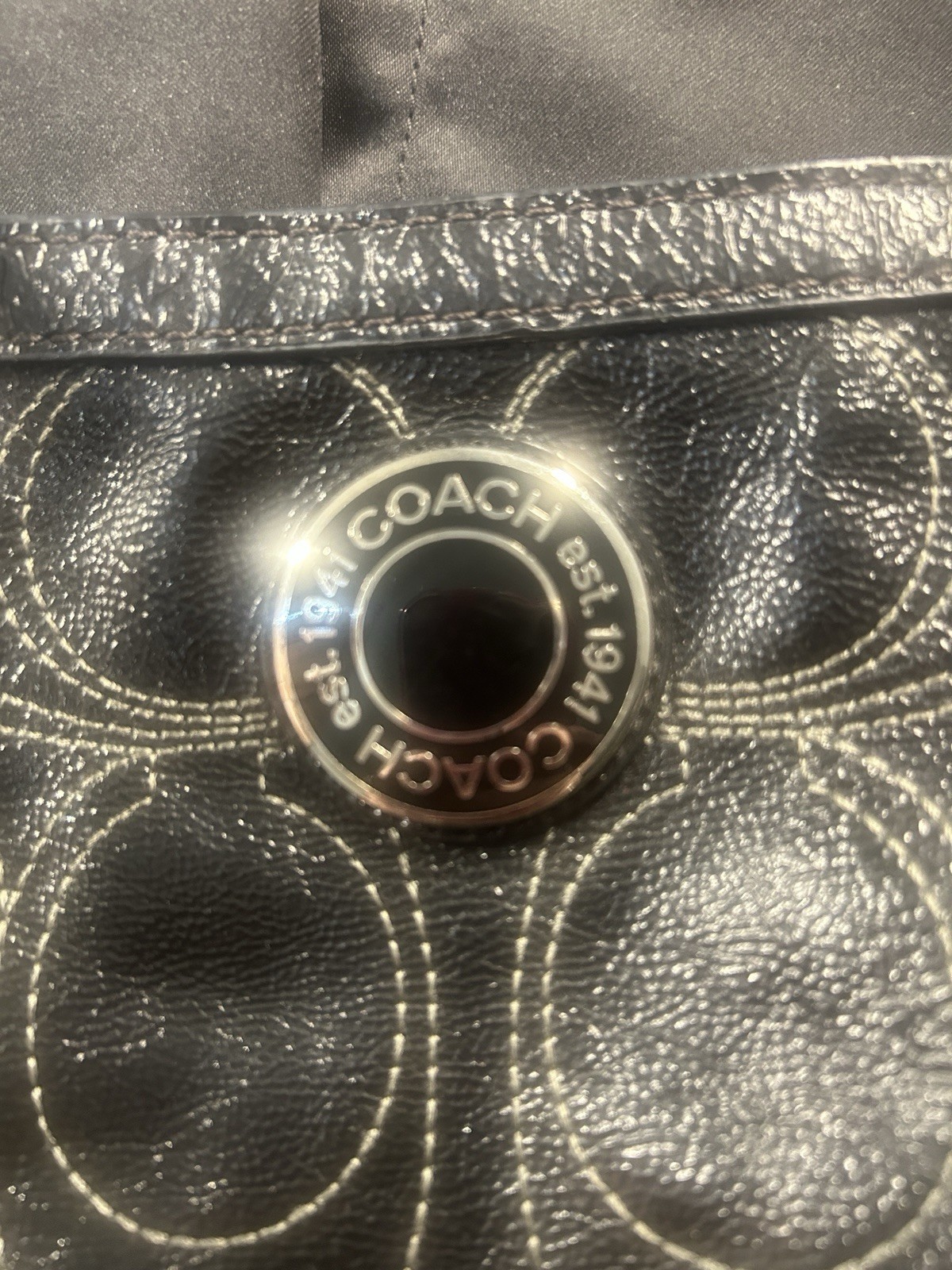 Coach Signature Black Zip-Top Tote Shoulder Bag w/ Hangtag Pockets
