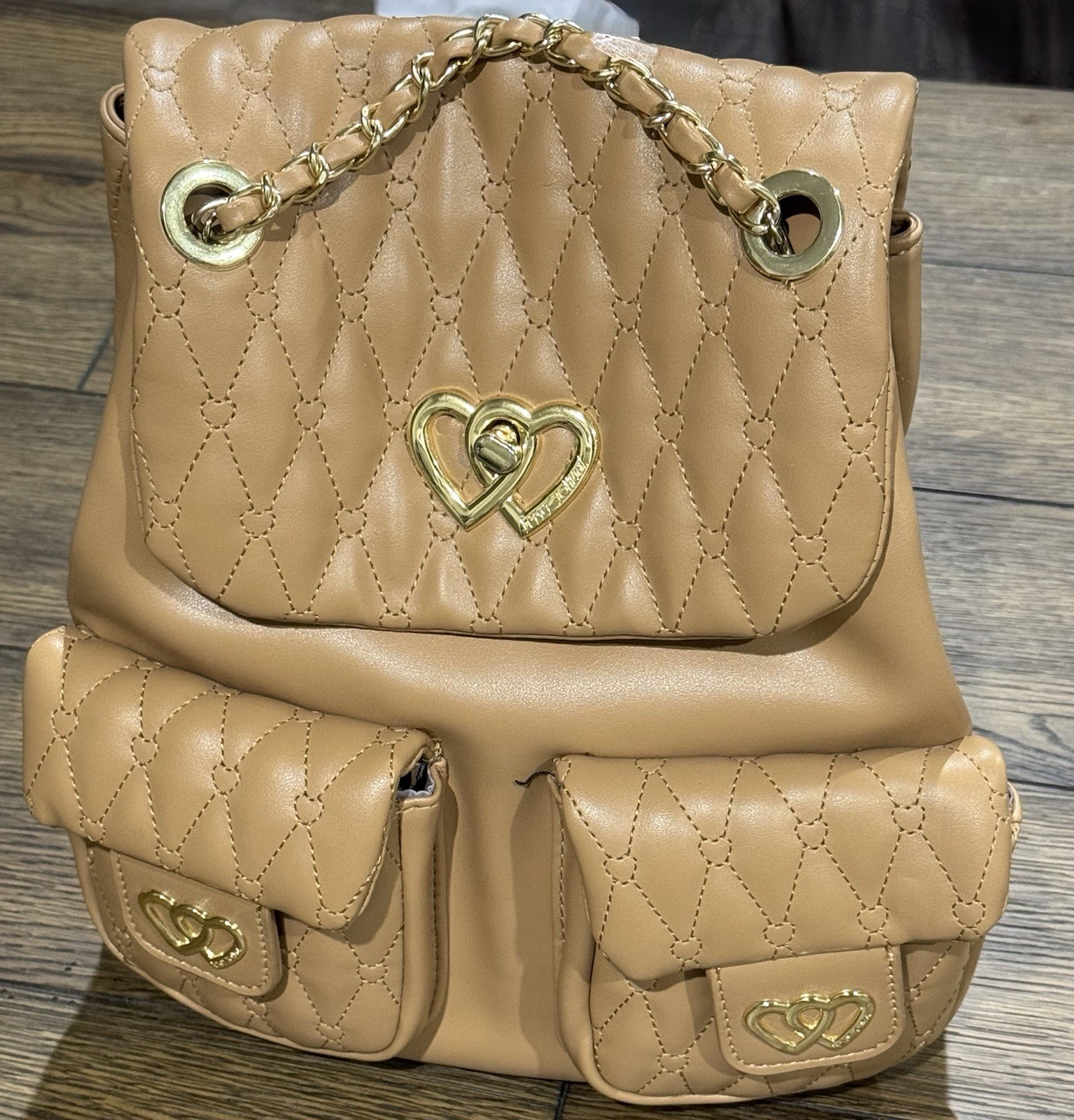 Betsey Johnson Quilted Heart Camel XOLEA Backpack