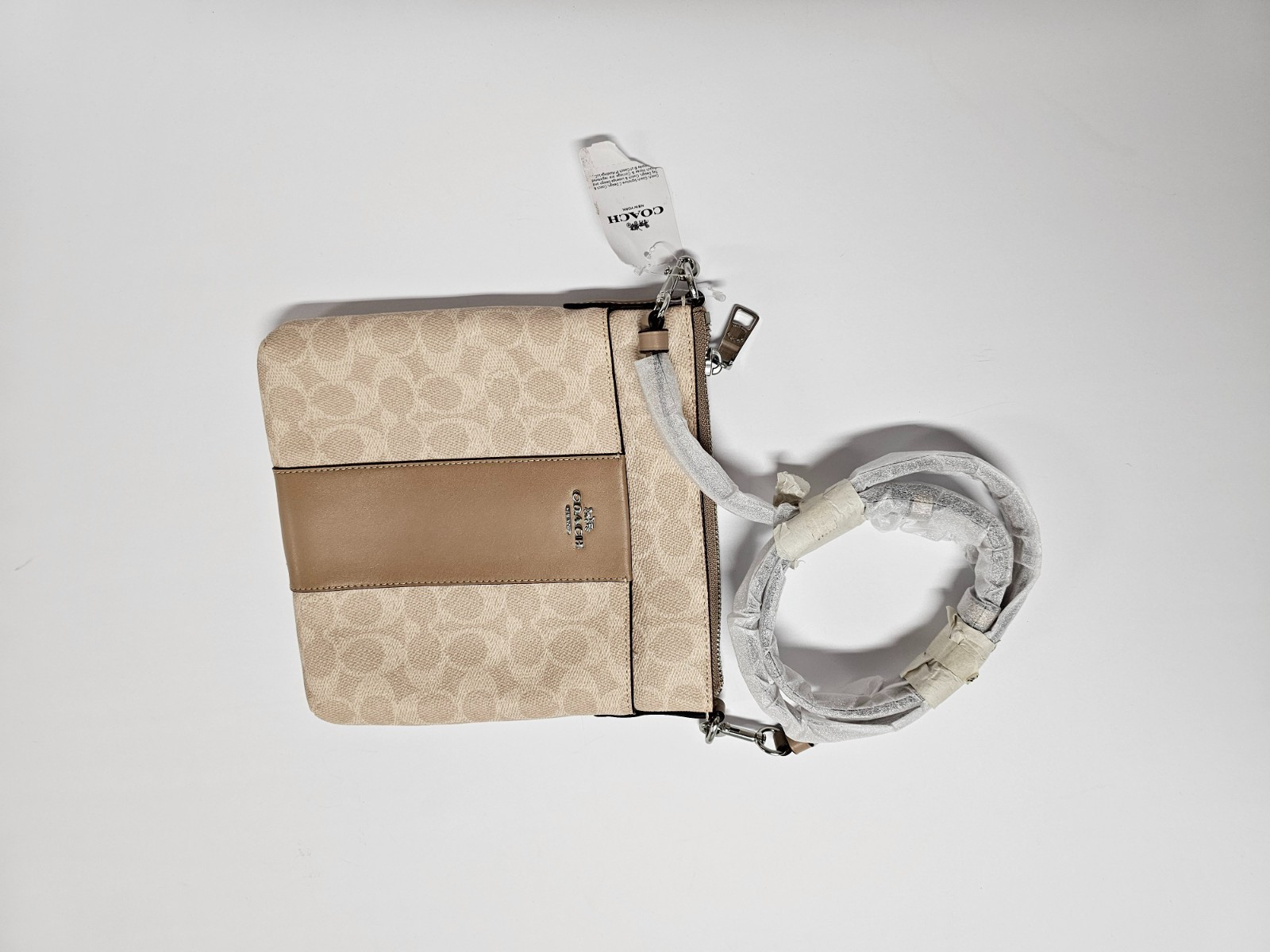COACH KITT Messenger Crossbody Bag 41321 Light Khaki/ Taupe Leather Canvas NWT!