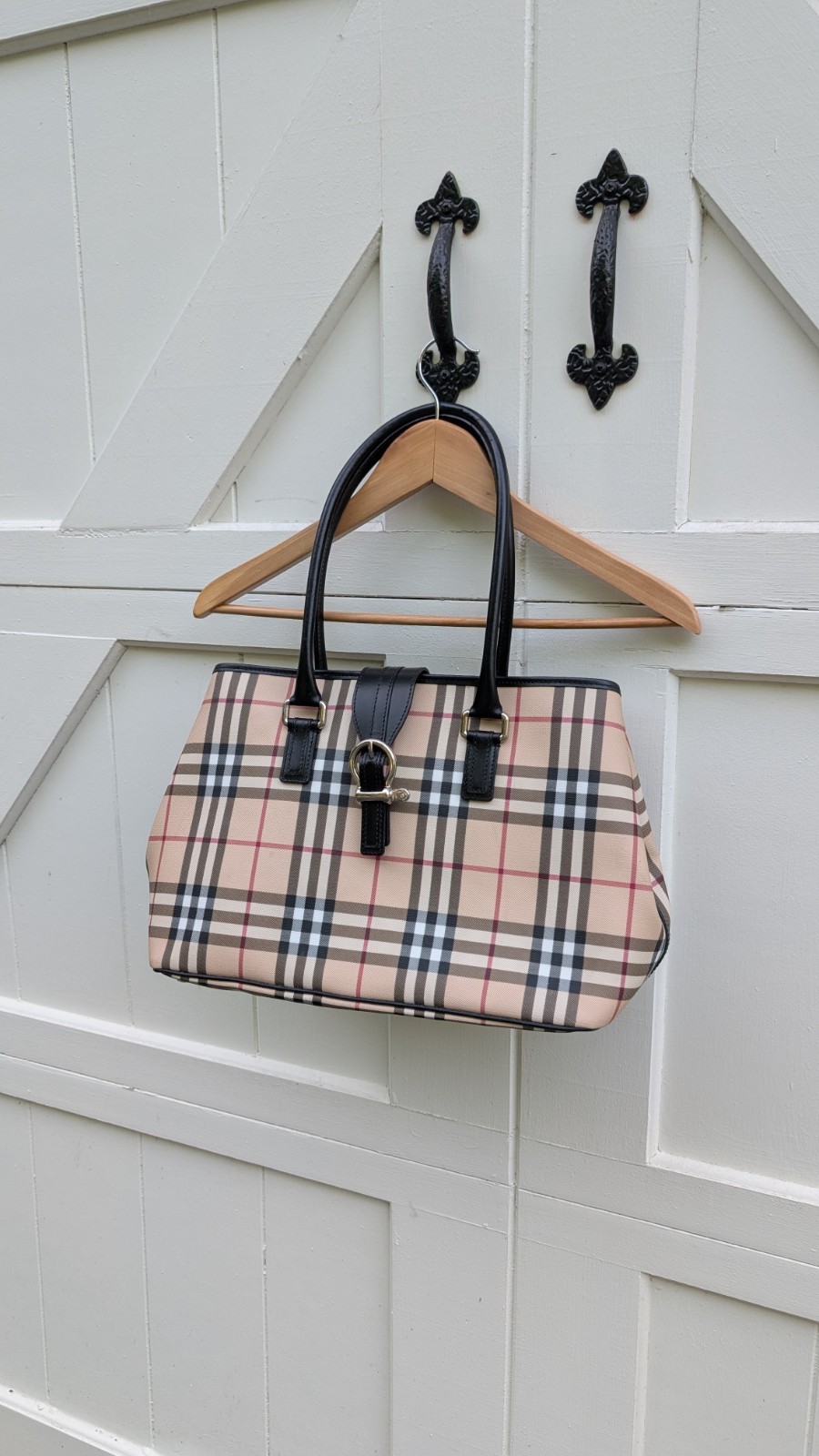 Burberry Nova Check Canvas & Black Leather Buckle Handbag (Established 1856)