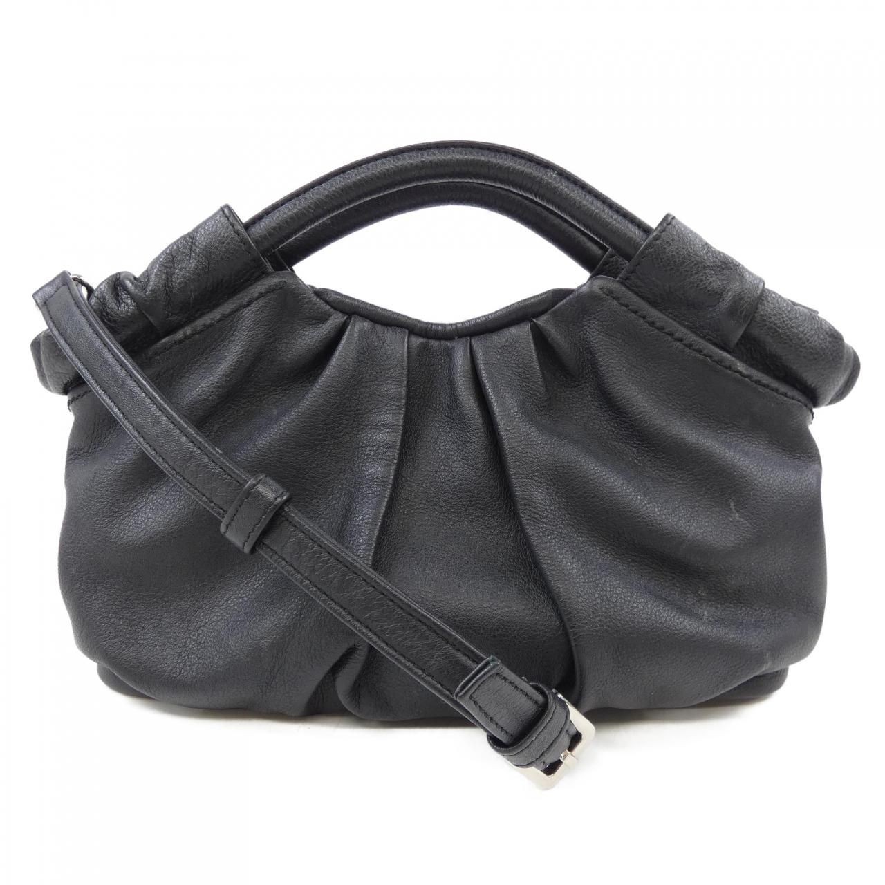 Tsuchiya Kaban Leather Handbag Black Shoulder Strap Top Handle JAPAN Made Auth