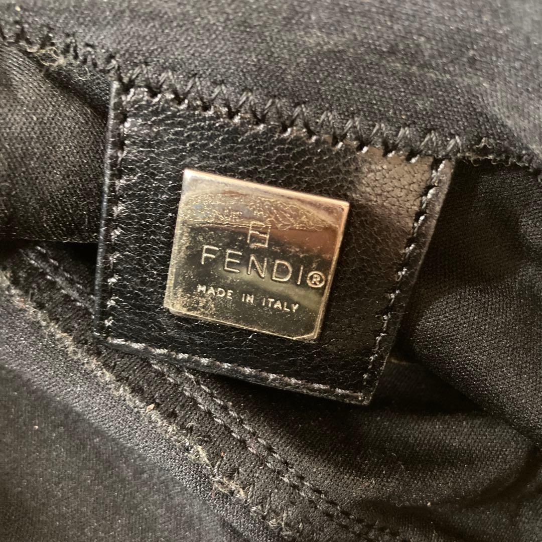 FENDI Mamma Bucket Shoulder Bag Flaplock Leather Jersey Black Silver Hardware