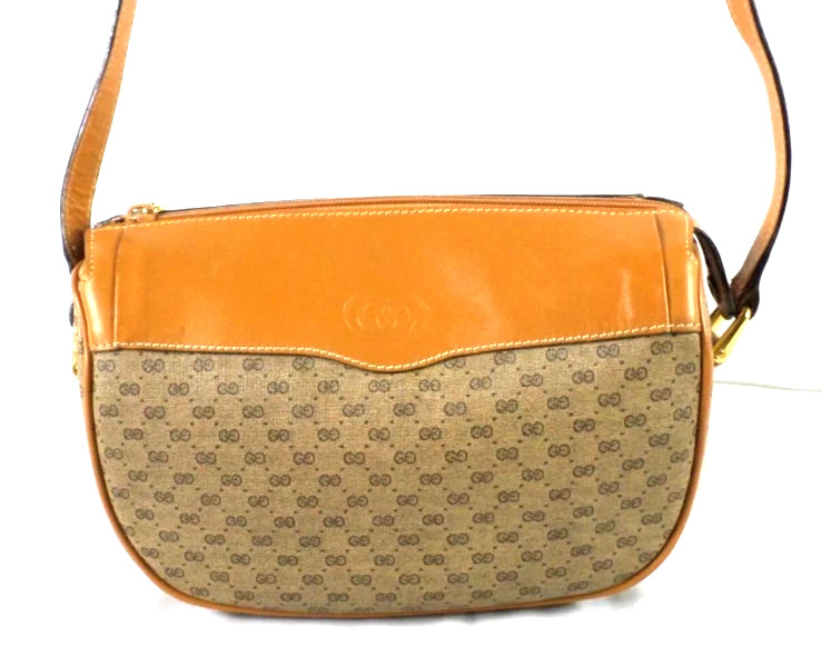 Vintage Gucci 001-0918 Micro GG Supreme PVC &Brown Leather Shoulder Bag VNICE