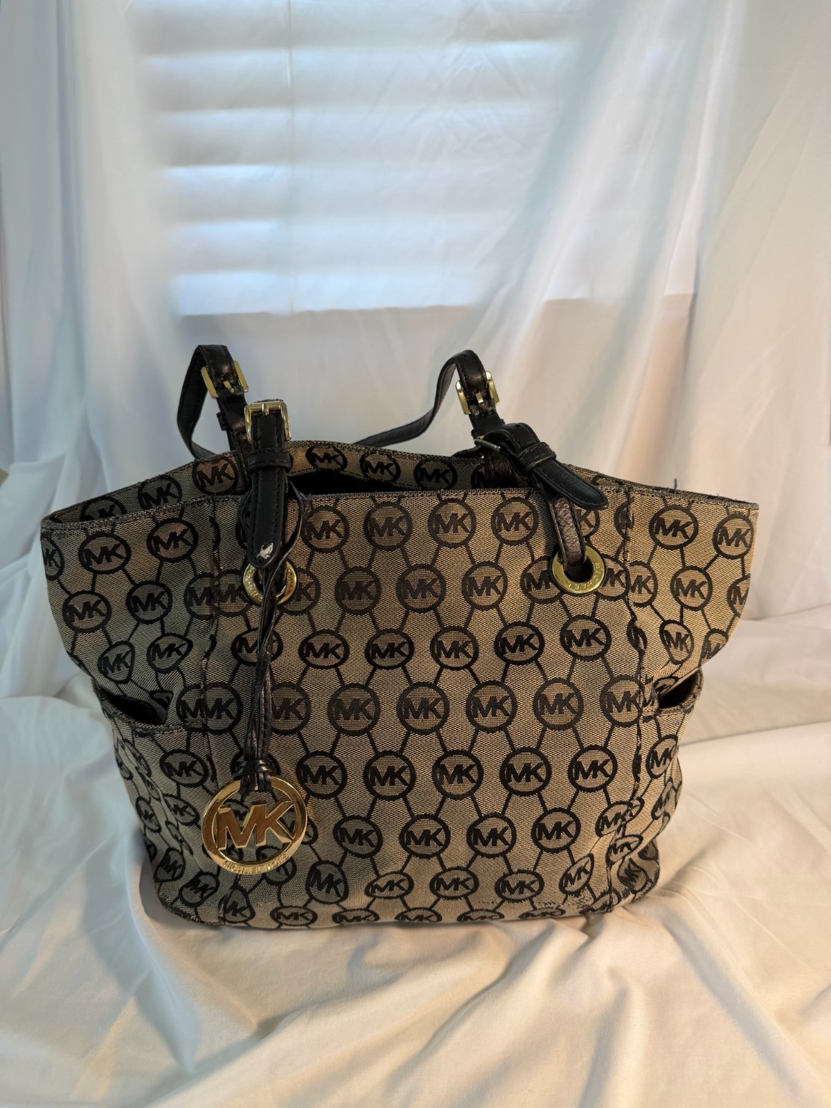 Michael Kors Large Logo Shoulder Bag -Tan With Dark Brown Letters