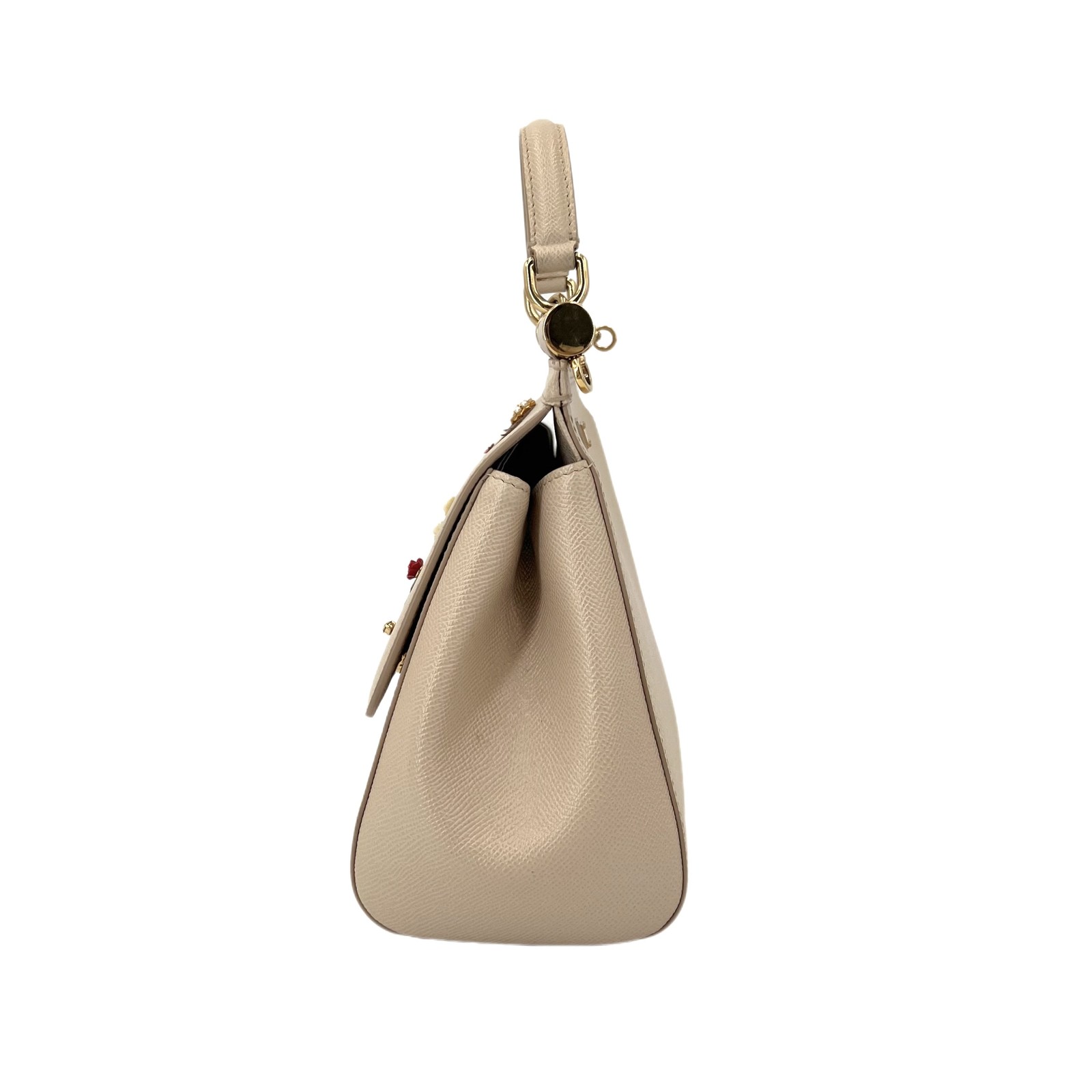 Dolce&Gabbana Sicily Family Medium Beige Crossgrain Calfskin Top Handle Crossbod