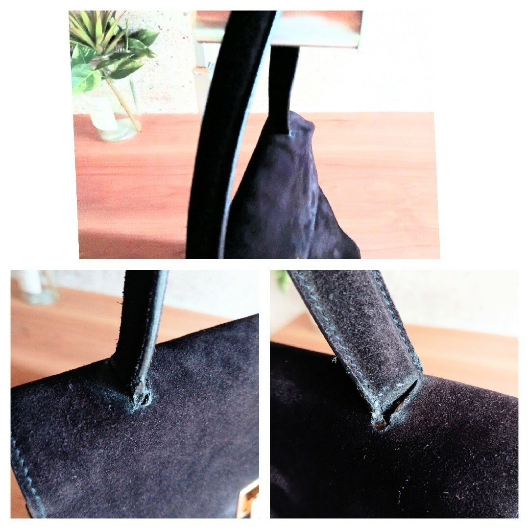CELINE Triomphe Logo Top Handle Bag Tote Bag Shoulder Bag Suede Black Used