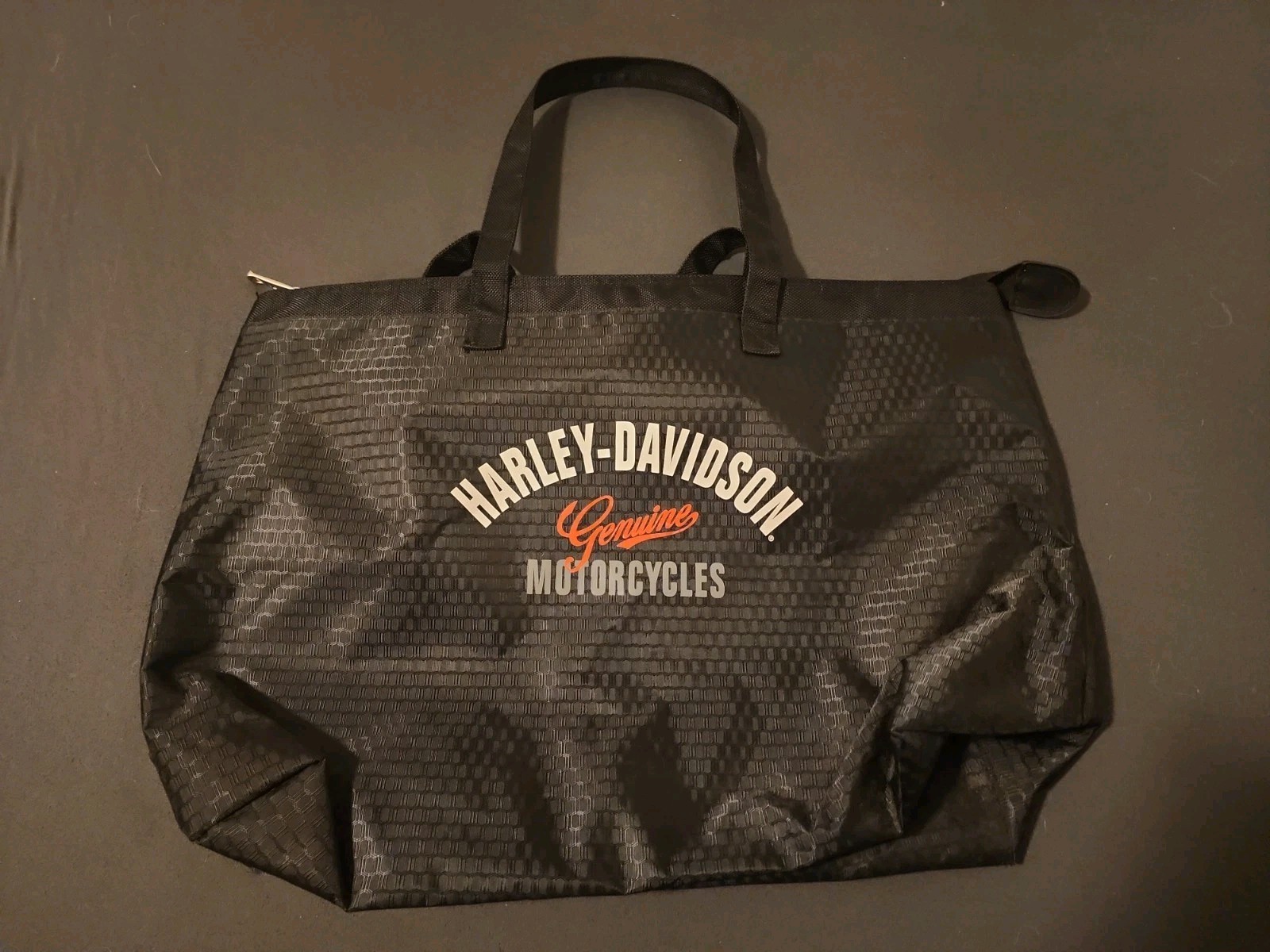 Genuine Harley-Davidson Logo Lined Shopper Tote Bag Lightweight Zip Top 19×13