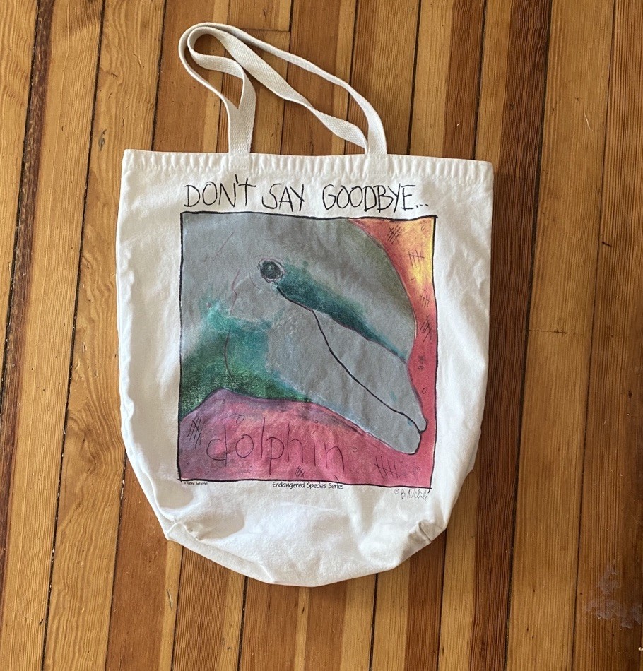 Vintage 90s dolphin Endangered Species Series Drawing Artist Tote Bag