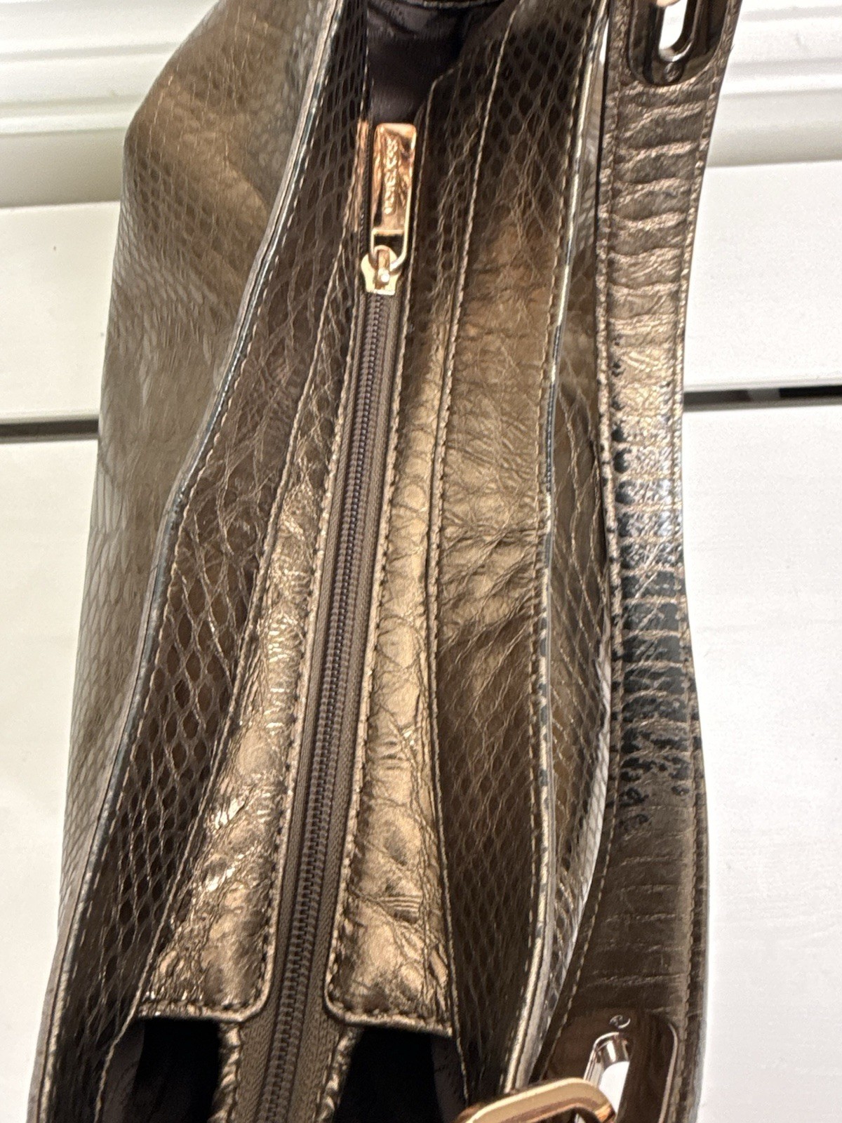 Michael Kors Bronze Metallic Snakeskin Embossed Hobo Shoulder Bag