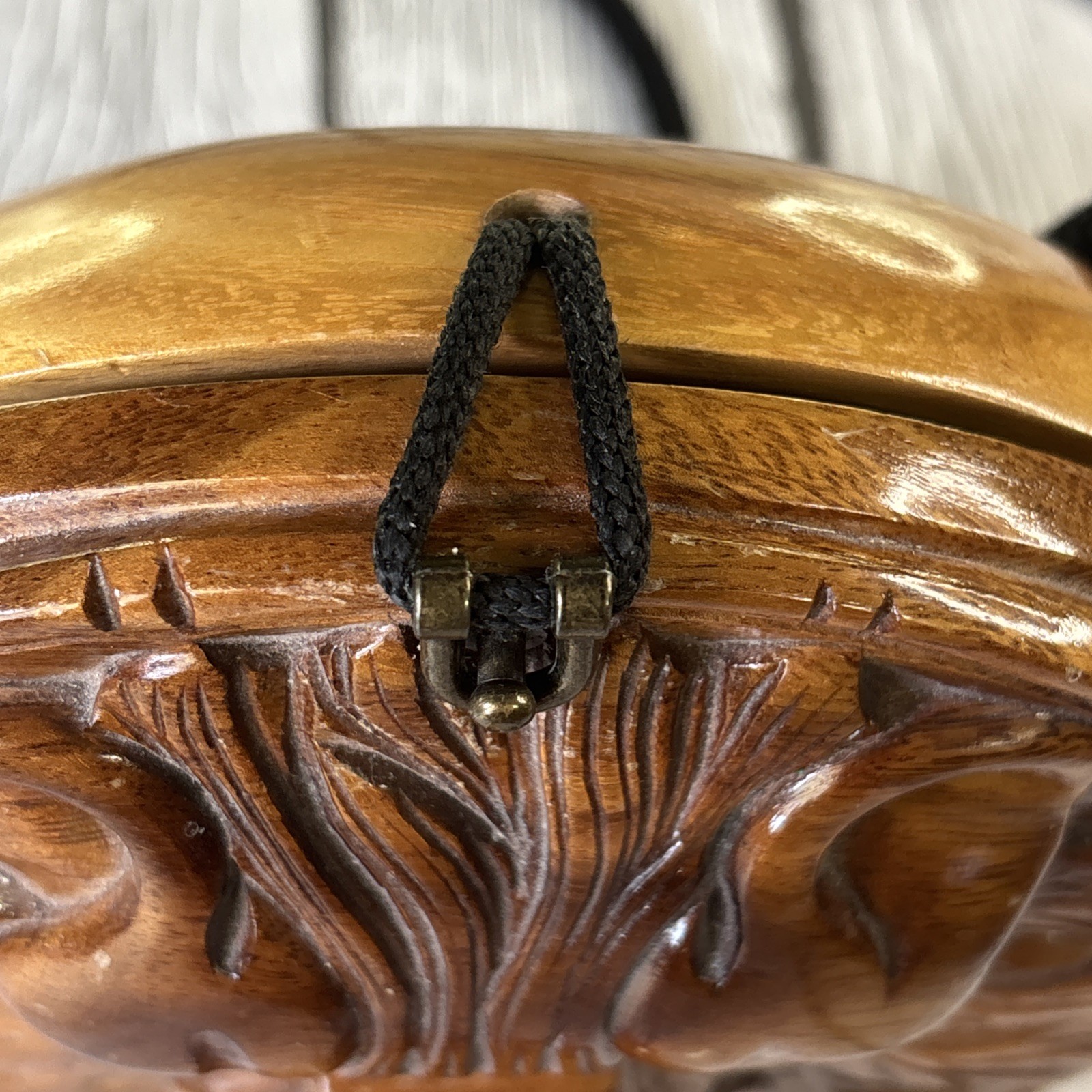 Timmy Woods Beverly Hills Hand-Carved Acacia Wood Lion Head Handbag.