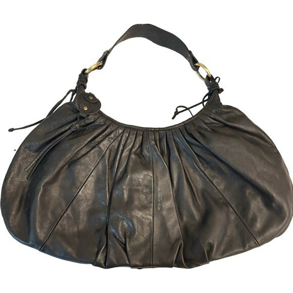 NANNINI Leather Crescent Hibiscus Bag in Black Size OS