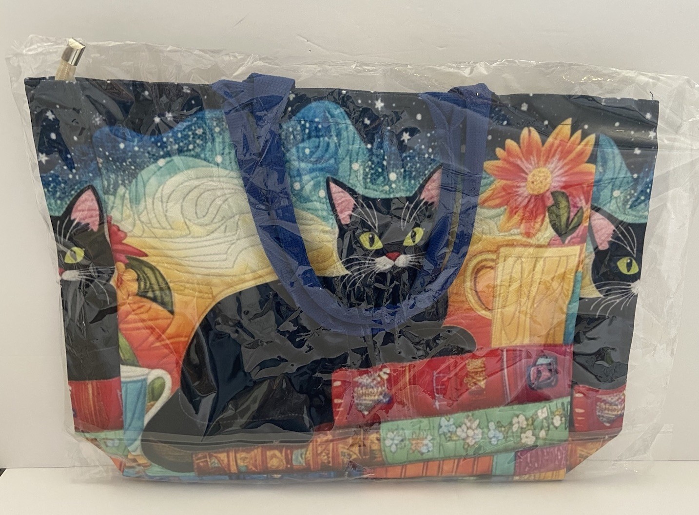 Brand New 18 Inch Black Cat “Book Lover” Fabric Zipper Bag