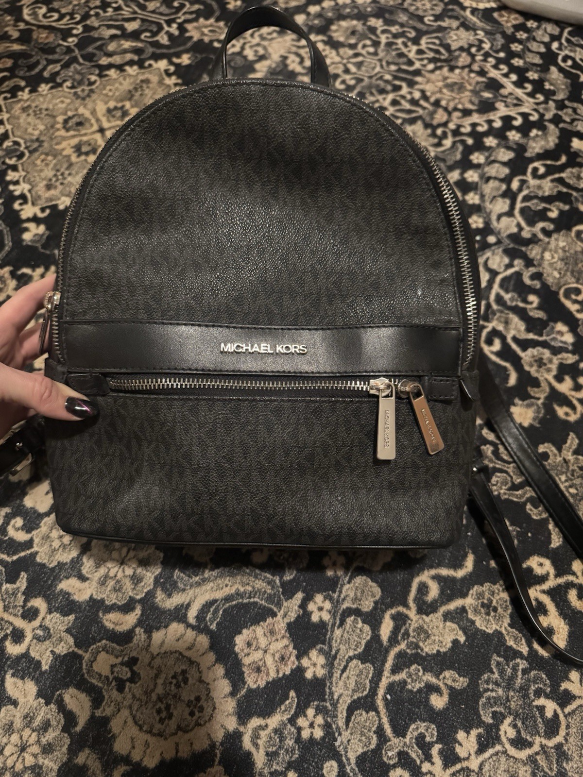 Michael Kors Black Monogram Logo Medium Kenly Backpack