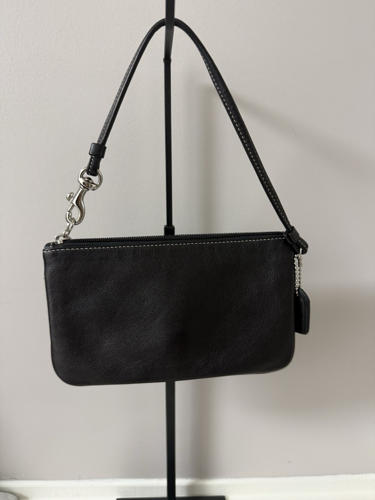 Coach Black Zip Wristlet/ Small Bag, Inner Pockets, Silver HW