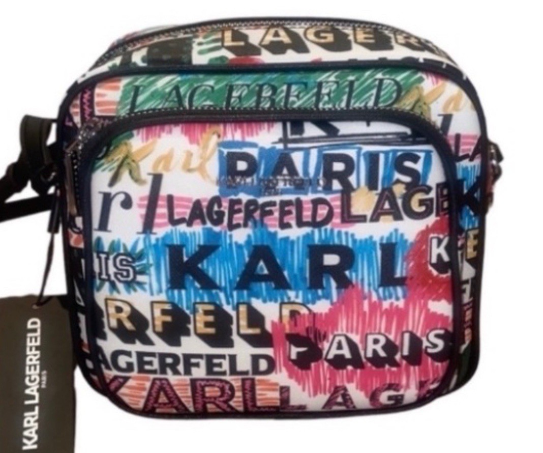 KARL LAGERFELD PARIS ~ GRAFFITI CAMERA CROSSBODY BAG ~ WHITE MULTI ~ NWT
