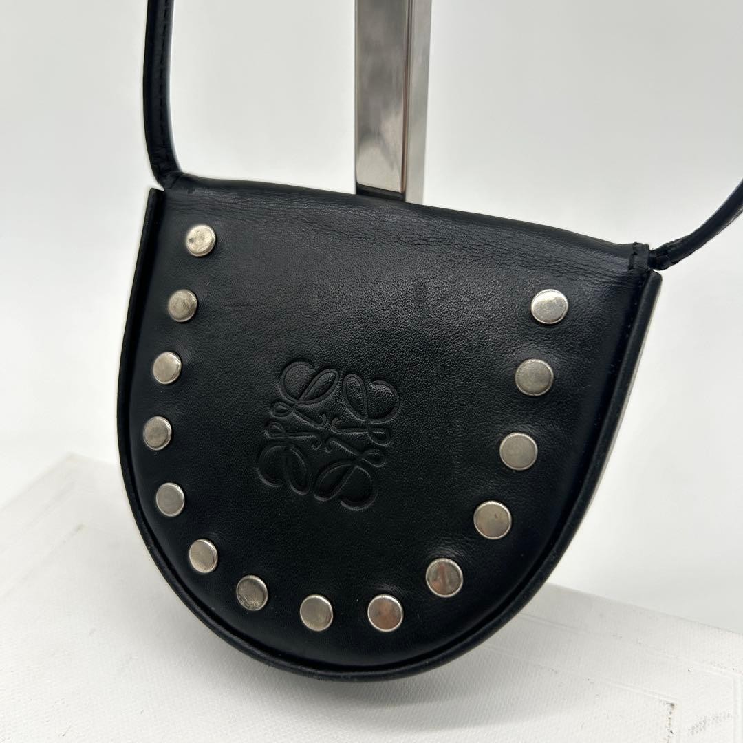 Loewe Heel Pouch Anagram Studs Shoulder Bag Leather Black Japan 079065