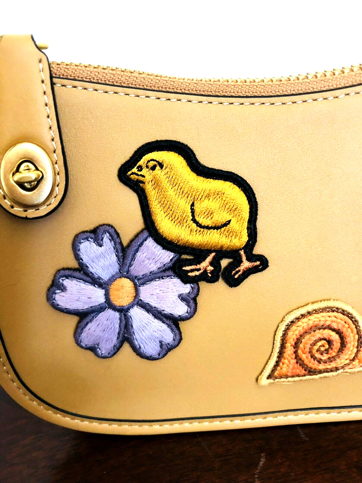 COACH SWINGER 20 Creature Patches Shoulder Handbag Bag Purse Tan Chick Elephant