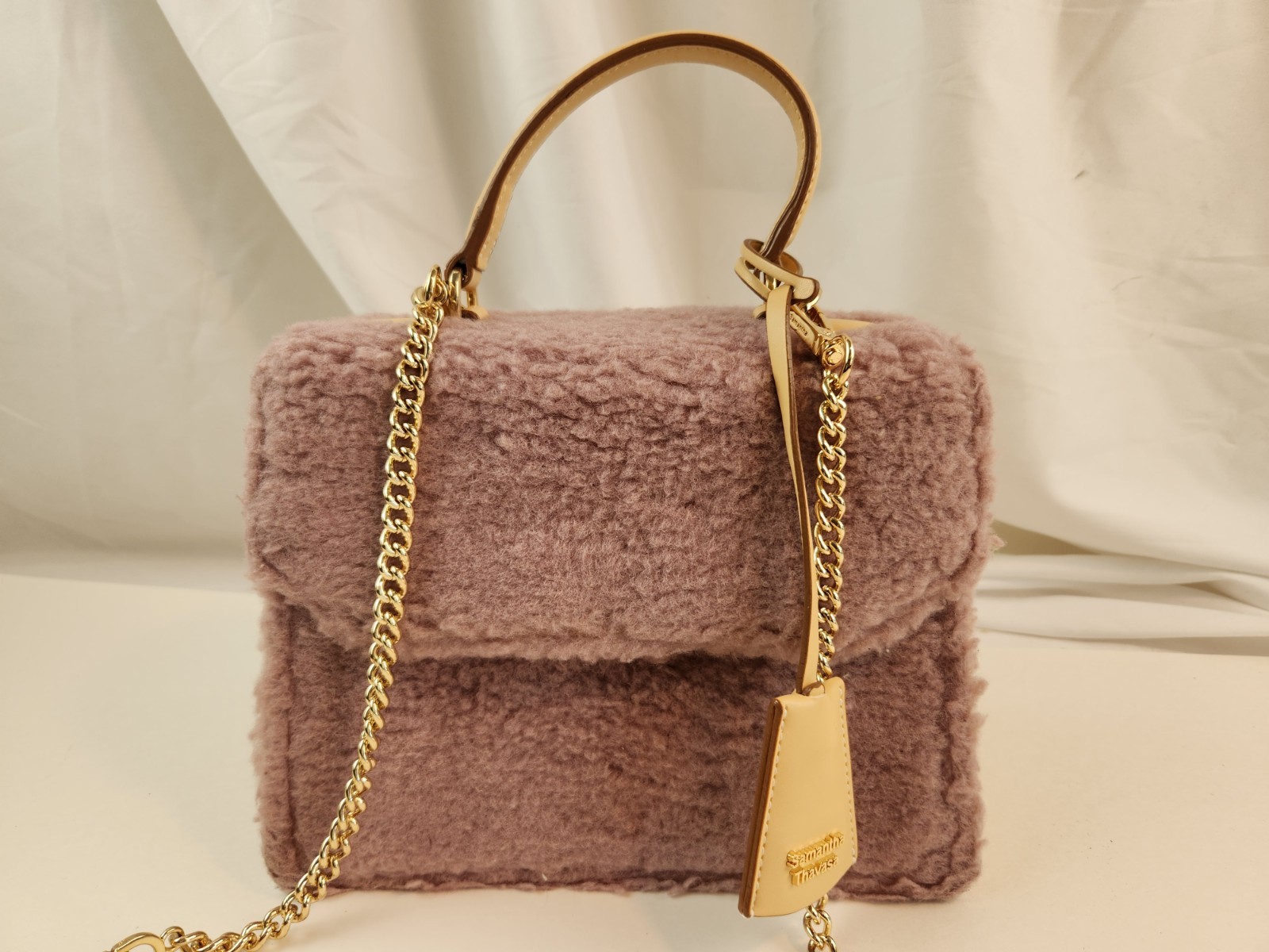 Authentic Samantha Thavasa Faux Fur Satchel Bag Hand Shoulder Crossbody Chain ST