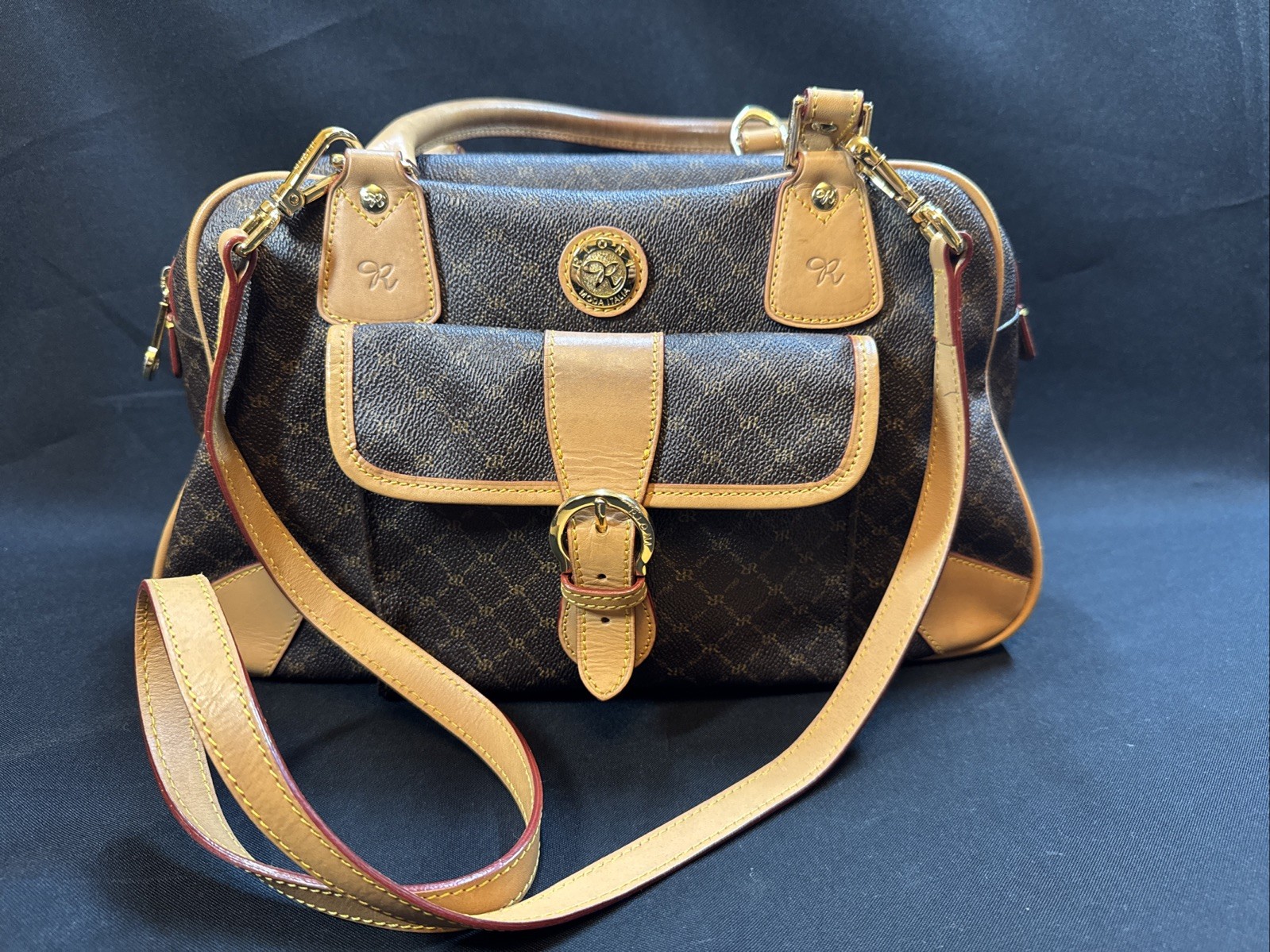 RIONI Moda Italia Handbag Crossbody Bag Coated Canvas With Leather Trim G3189B