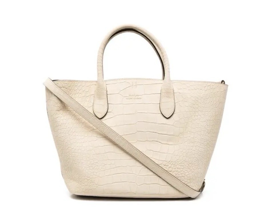 Polo Ralph Lauren Suede Croc Embossed Medium Bellport Tote Bag Leather Purse Tan