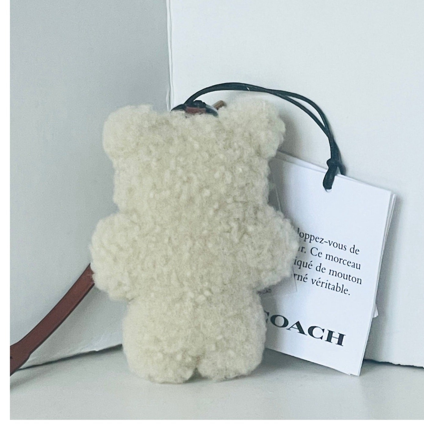 Coach Bear Puffy Bag Charm CDD52 Teddy Shearling Leather Beige Plush