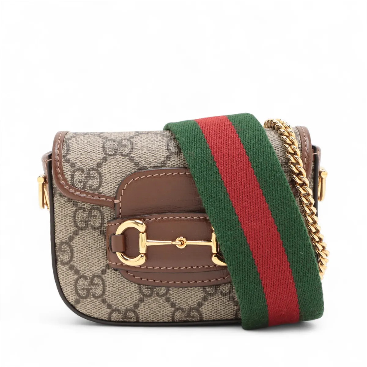 Gucci Horsebit 1955 GG Supreme PVC & leather 2 Way Shoulder Bag Beige×Brown 6997