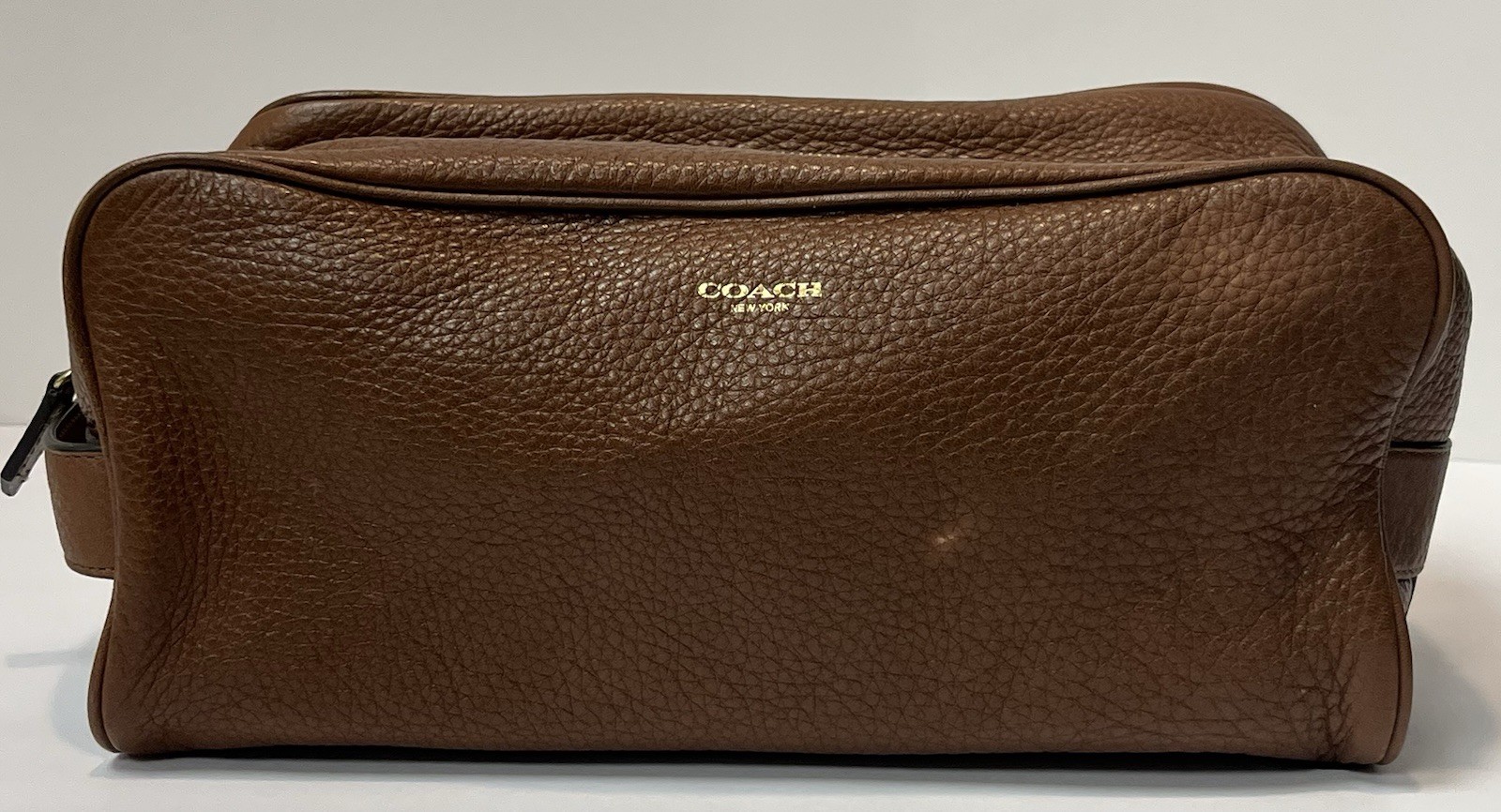 Vintage Coach Brown Pebbled Leather Travel Cosmetic Toiletry Bag Case