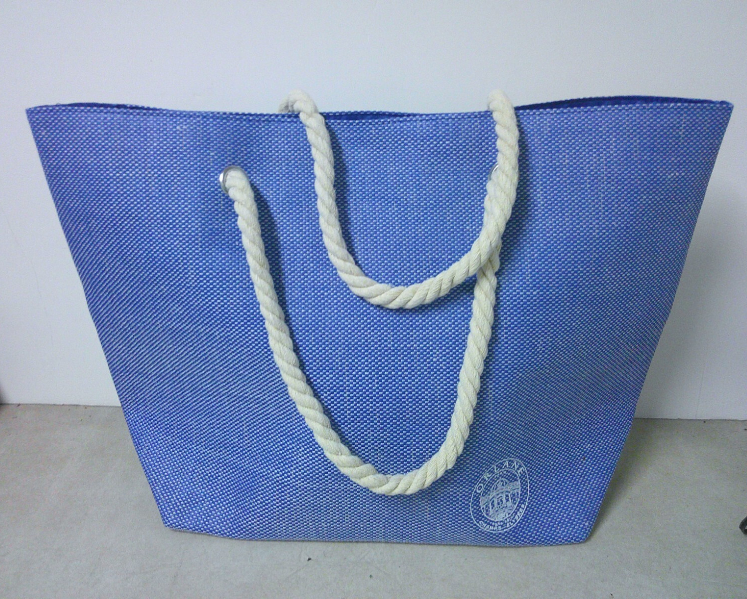 Orlane Paris Sac Estival Summer Bag Blue & White w/ Rope Handles 20″ x 14″ x 7″