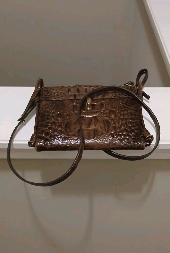 Brahmin Pecan Melbourne Croc Embossed Leather Crossbody Handbag