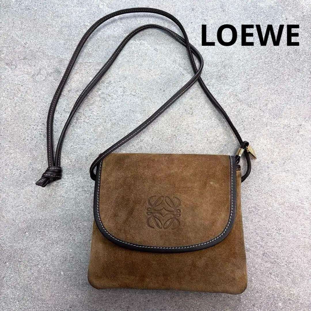LOEWE Shoulder bag Anagram Suede Black Authentic Vintage From Japan