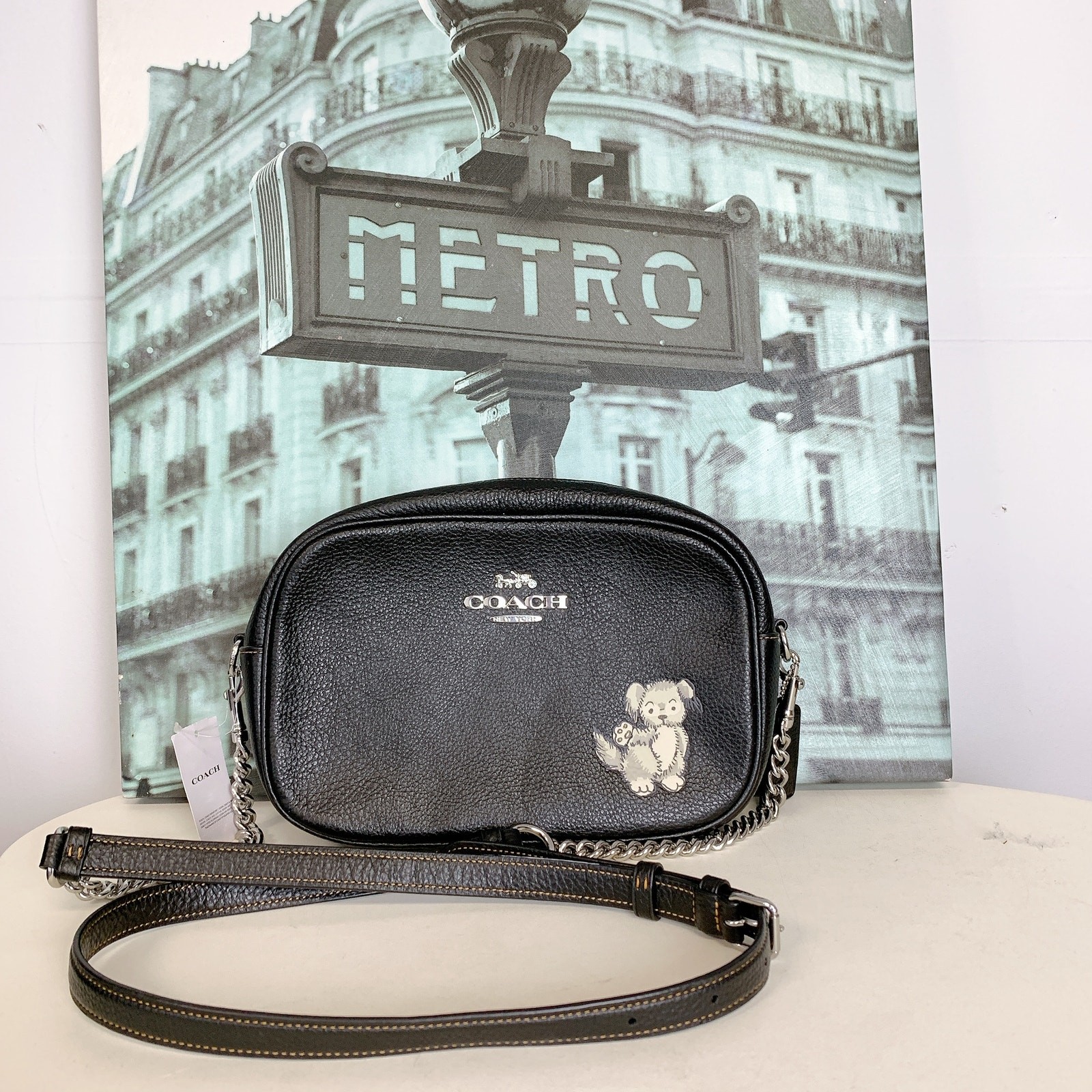 Coach CC791 Jamie Camera Bag With Happy Dog In Silver/Black Multi