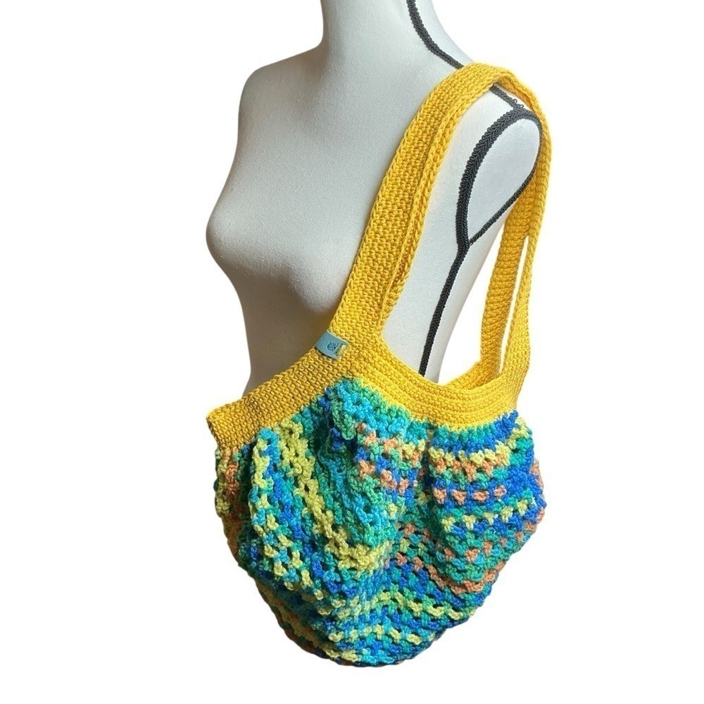 Large Crochet Mesh Market Bag Cotton and Acrylic Handcrafted Handmade Reusable