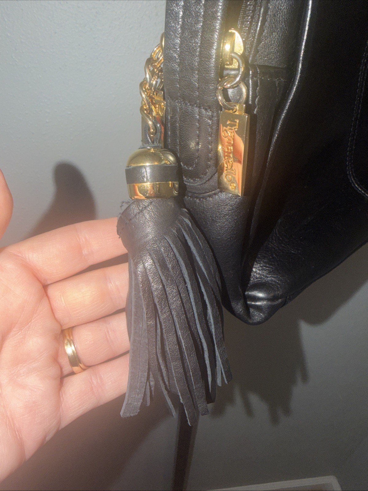 Vintage 80s 90s TIGNANELLO Smooth Leather Crossbody Bag Shoulder Handbag Tassel