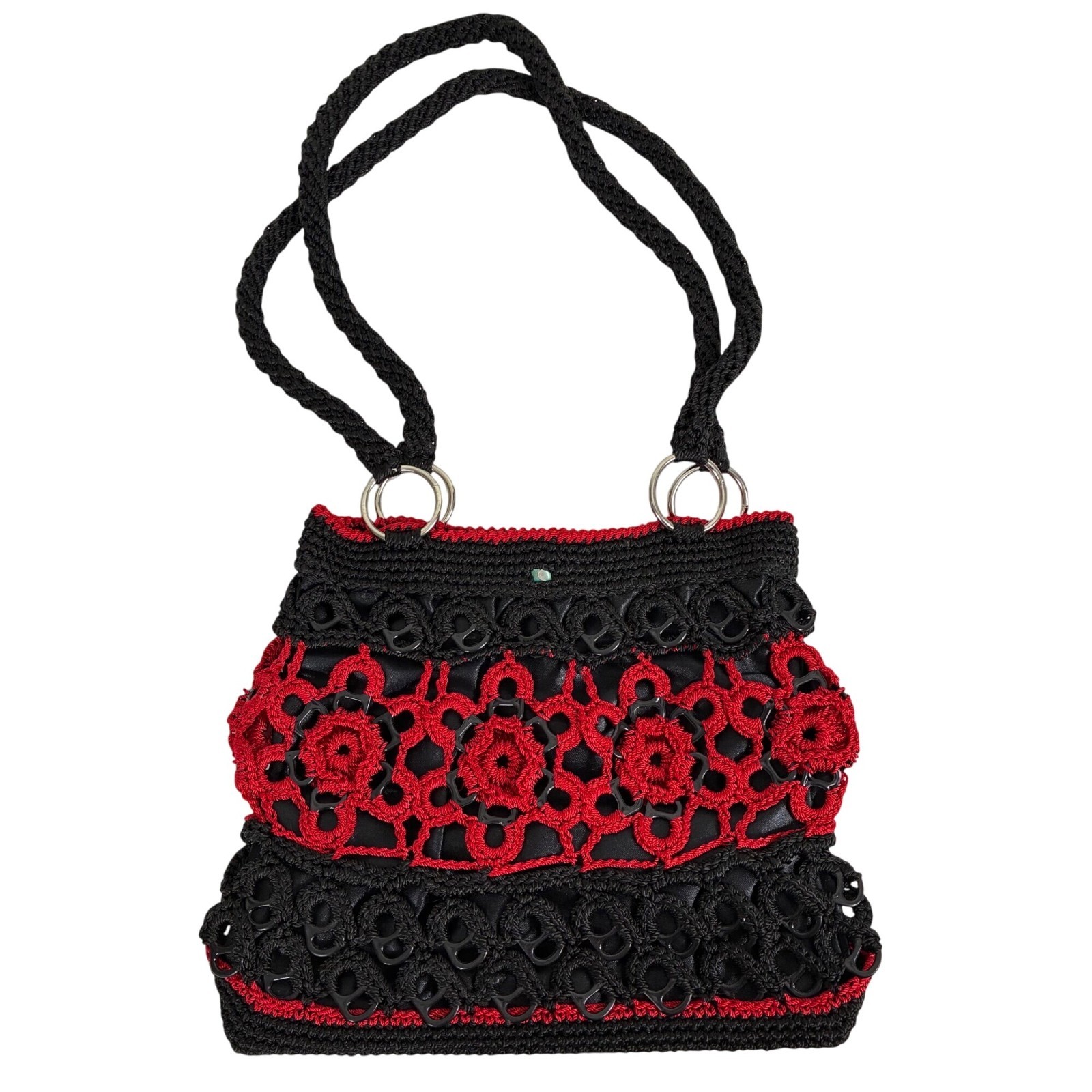 Whimsigoth Black & Crimson Crochet Pop Tab Bag 🥀 Gothic Artsy Rose Armor Purse