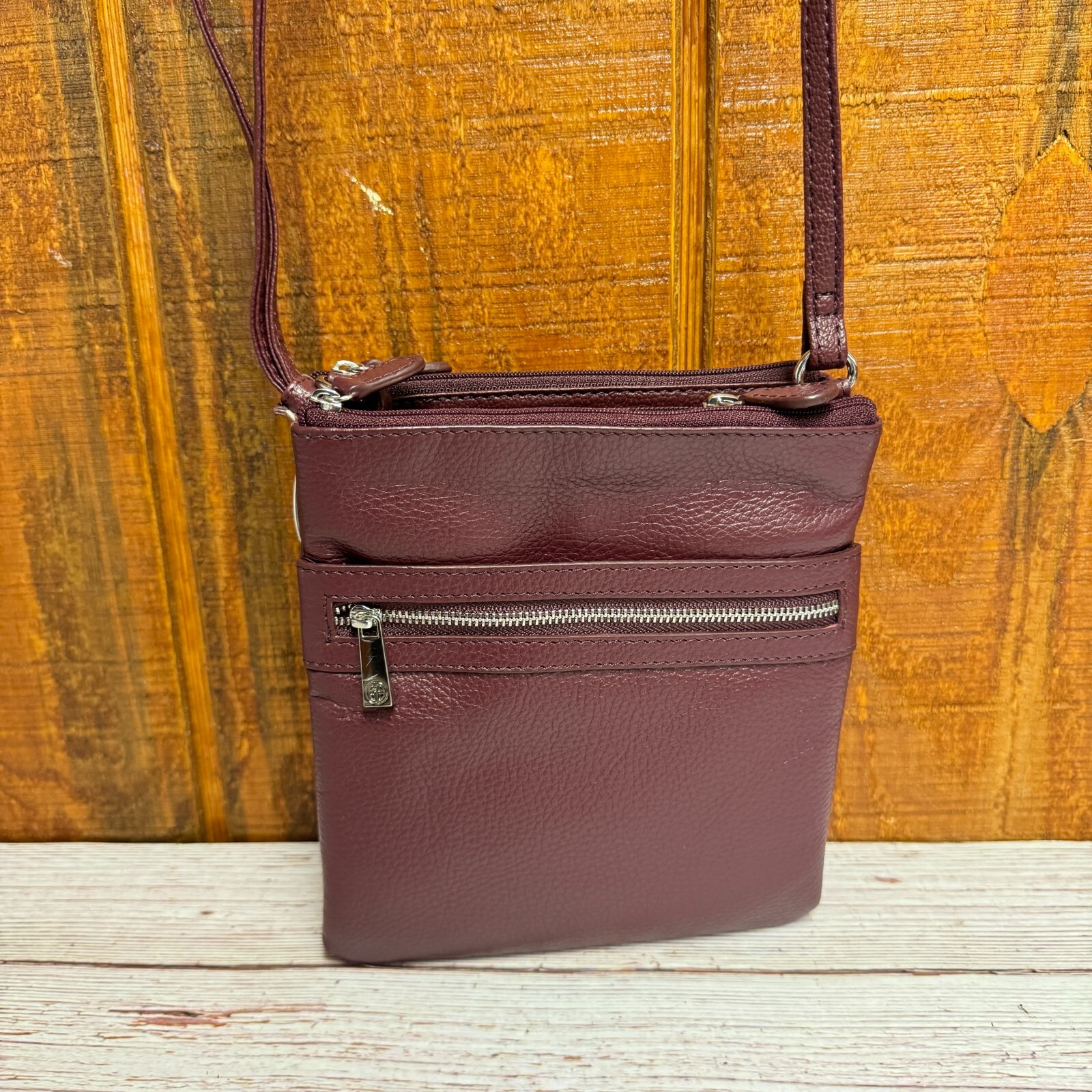 GIANI BERNINI Triple-Zip Pebble Leather Dasher Crossbody