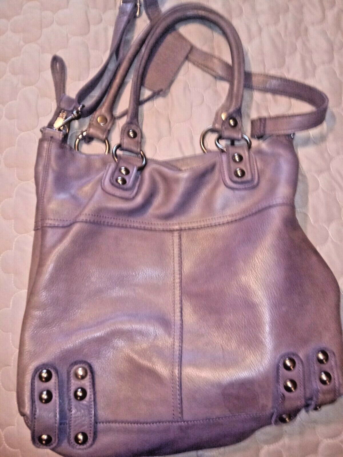 Linea Pelle Dylan Genuine Leather Shoulder bag Purse handbag Eggplant