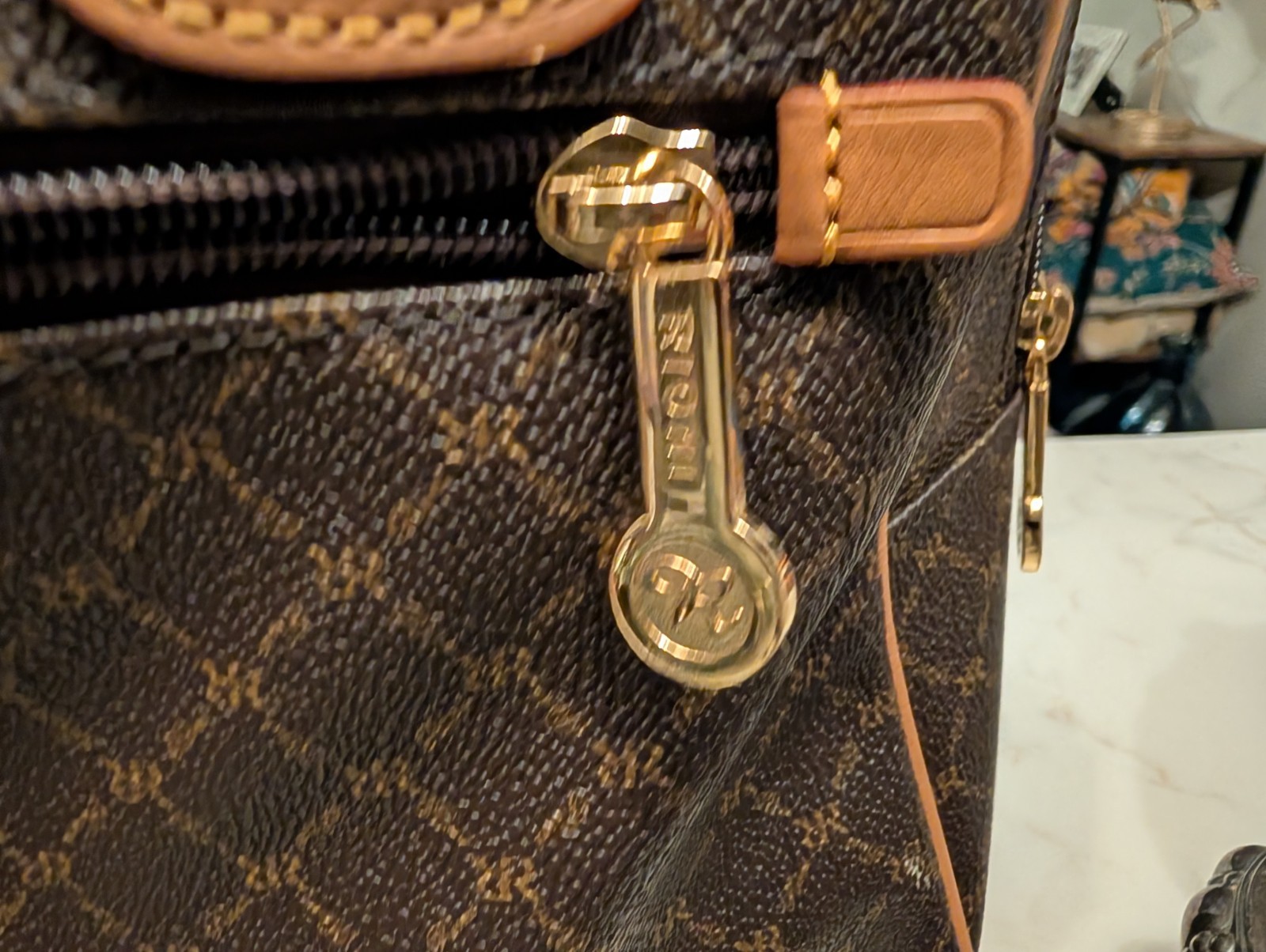 Rioni Moda Italia Signature Monogram Satchel Crossbody Bag Brow