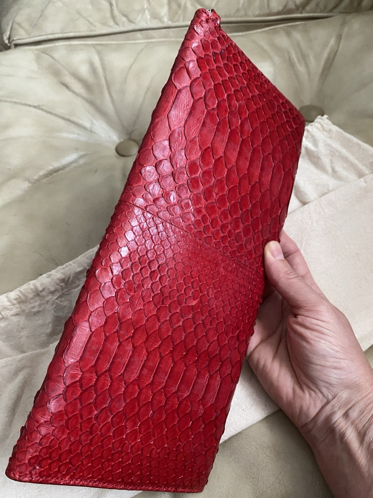 Rare Salvatore Ferragamo LARGE Python Clutch Evening Bag Leather Red Lock Key