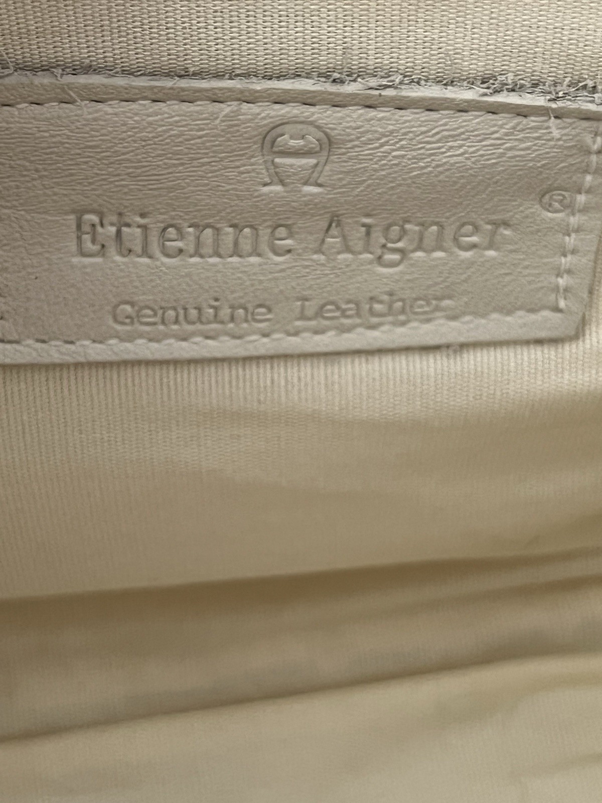 Etienne Aigner Leather Ivory Handbag with Crossbody Adustable Strap Gold Accents