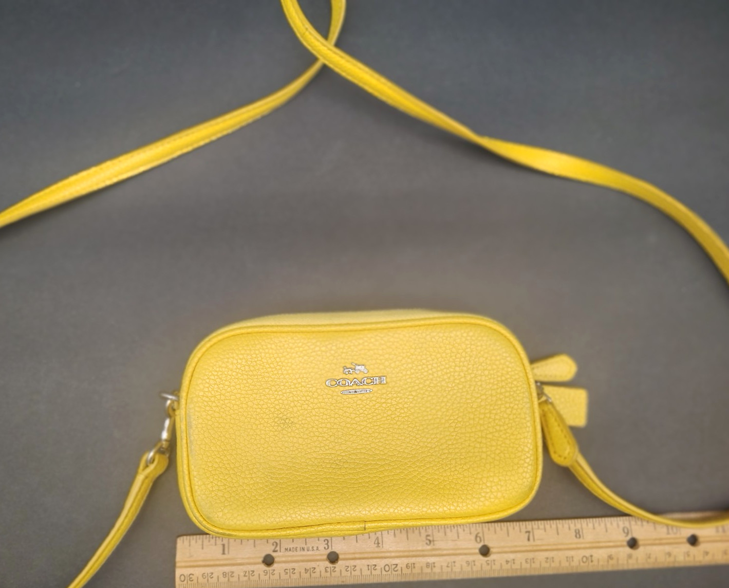 COACH Valentine’s Day Mini Crossbody Bag Polished Pebble Yellow Leather 6.5 in