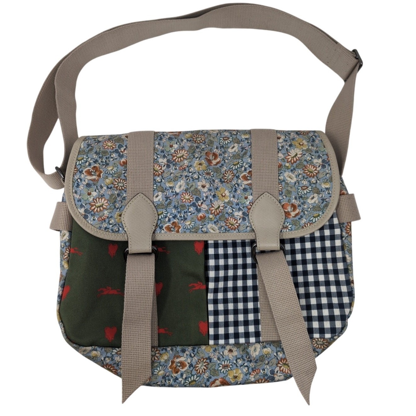 Longchamp x EU Patchwork Canvas Crossbody Bag Floral Gingham Adjustable Boho