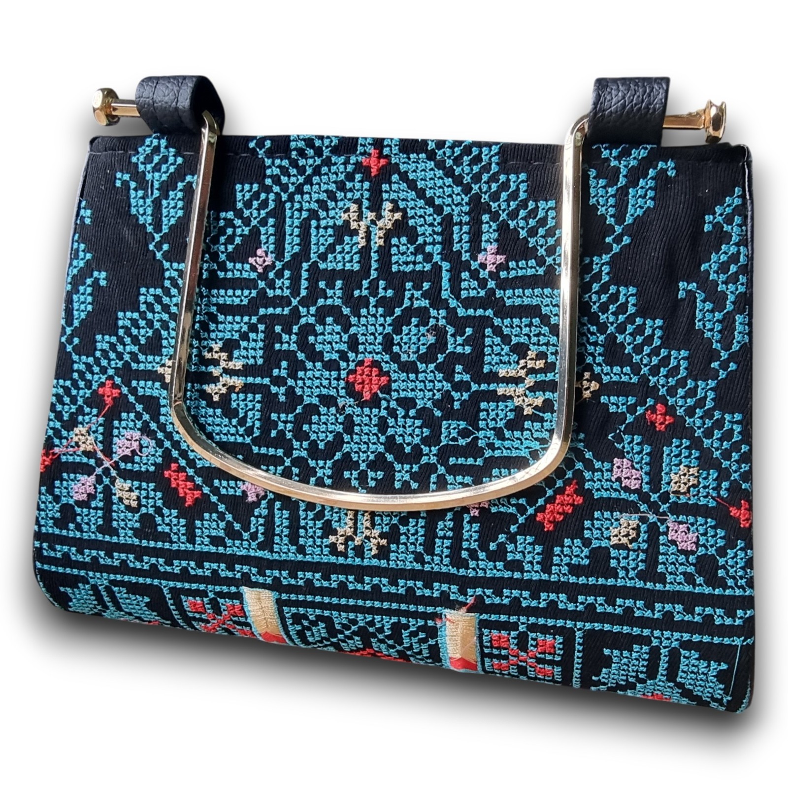 Vintage Middle Eastern Style Blue Embroidered Tatreez Handbag Formal & Casual