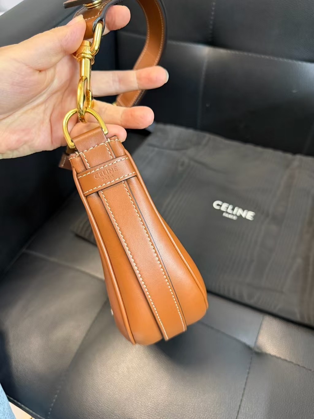 Celine AVA Caramel Leather Hobo Shoulder Bag 24cm