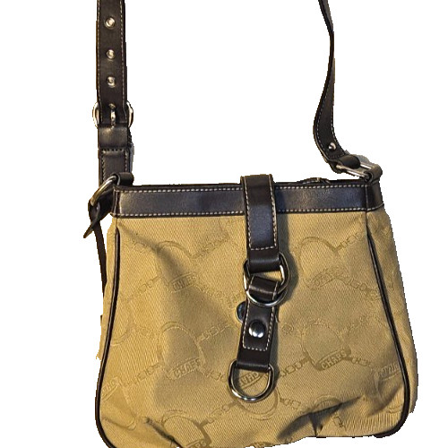 CHAPS Est 1978 Signature Jacquard Shoulder Bag Tan Brown Adjustable Strap