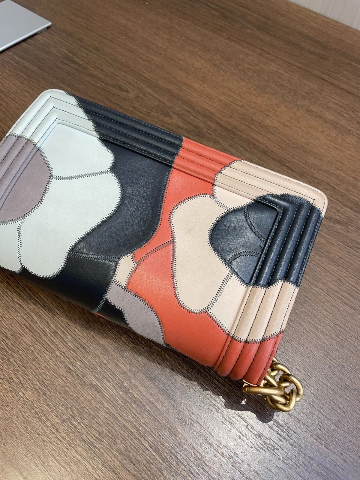 Chanel Le Boy Multicolor Camellia Patchwork Leather Flap Bag Gold-Tone Hardware