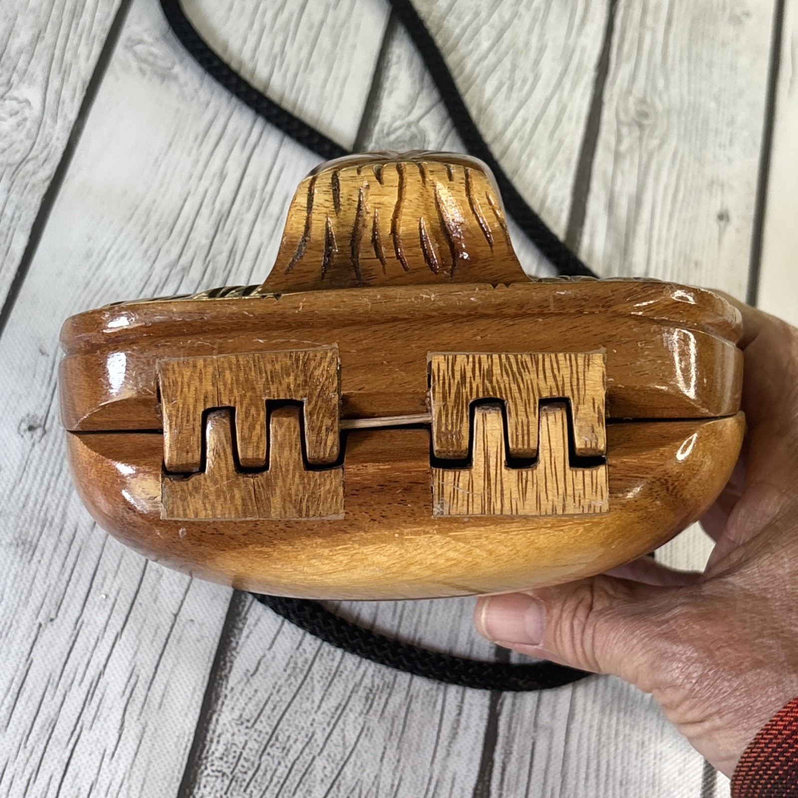 Timmy Woods Beverly Hills Hand-Carved Acacia Wood Lion Head Handbag.
