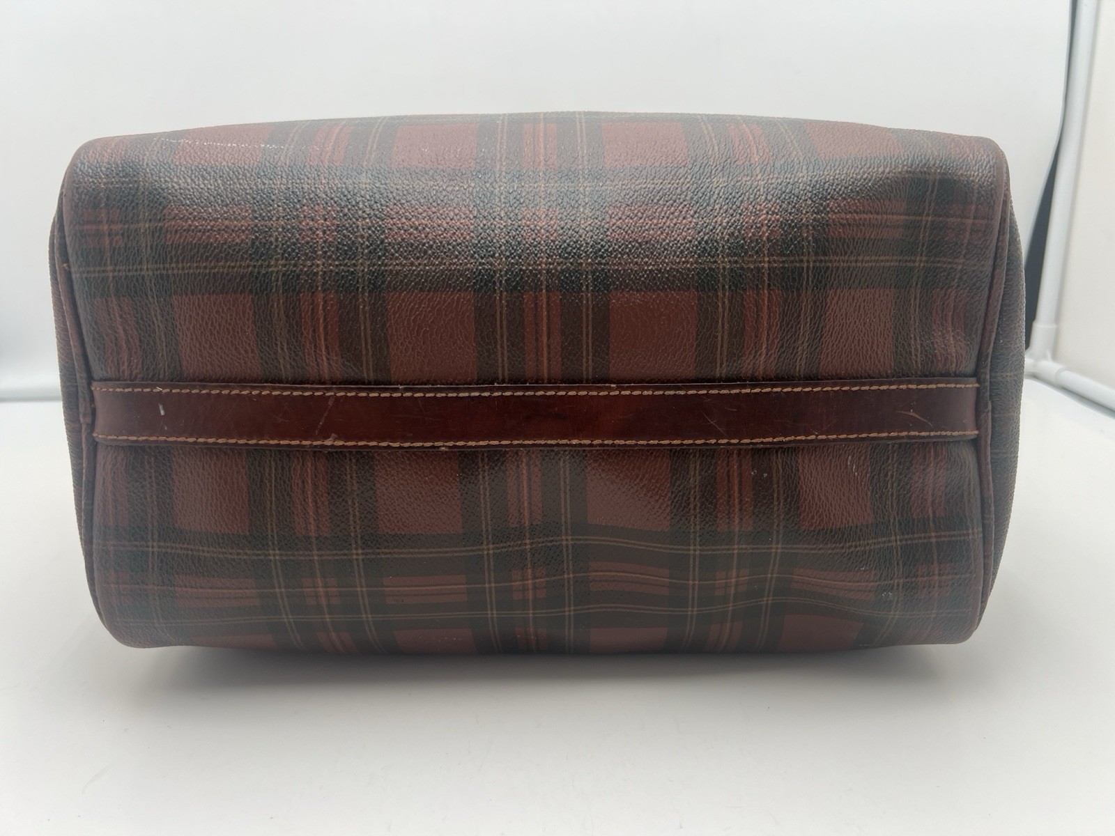 Vintage Polo Ralph Lauren Tartan Plaid Mini Boston Bag Handbag Chestnut Brown