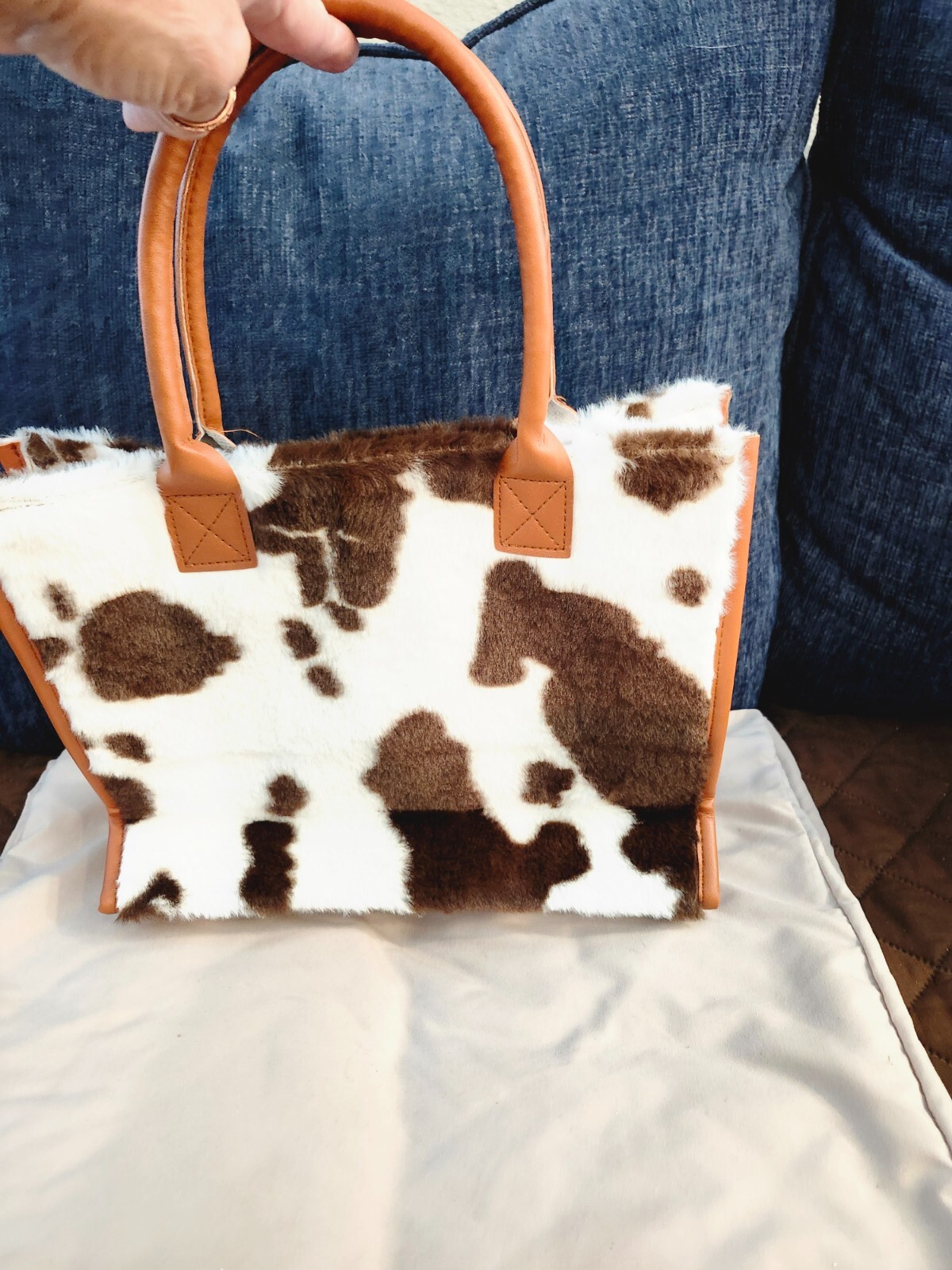 Hand Bag made of faux fur med. cow pattern